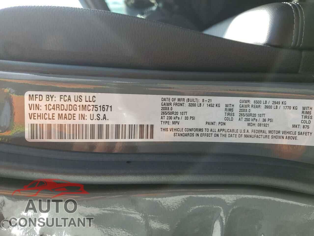 DODGE DURANGO 2021 - 1C4RDJDG1MC751671