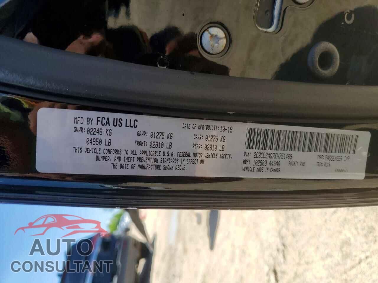 DODGE CHALLENGER 2019 - 2C3CDZAG7KH751469