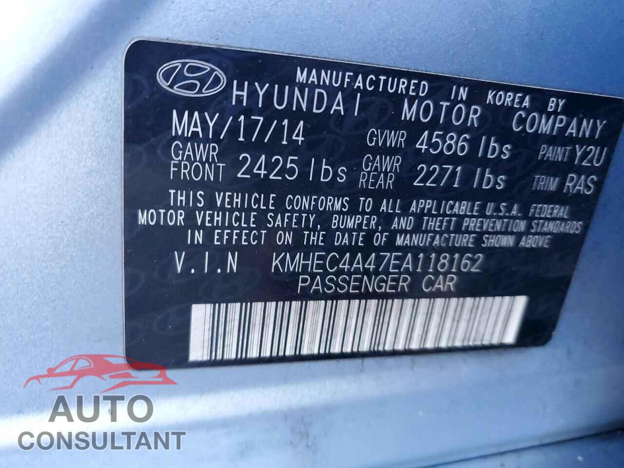 HYUNDAI SONATA 2014 - KMHEC4A47EA118162