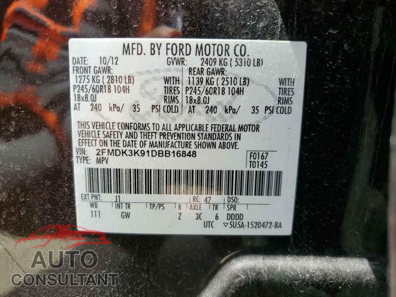 FORD EDGE 2013 - 2FMDK3K91DBB16848