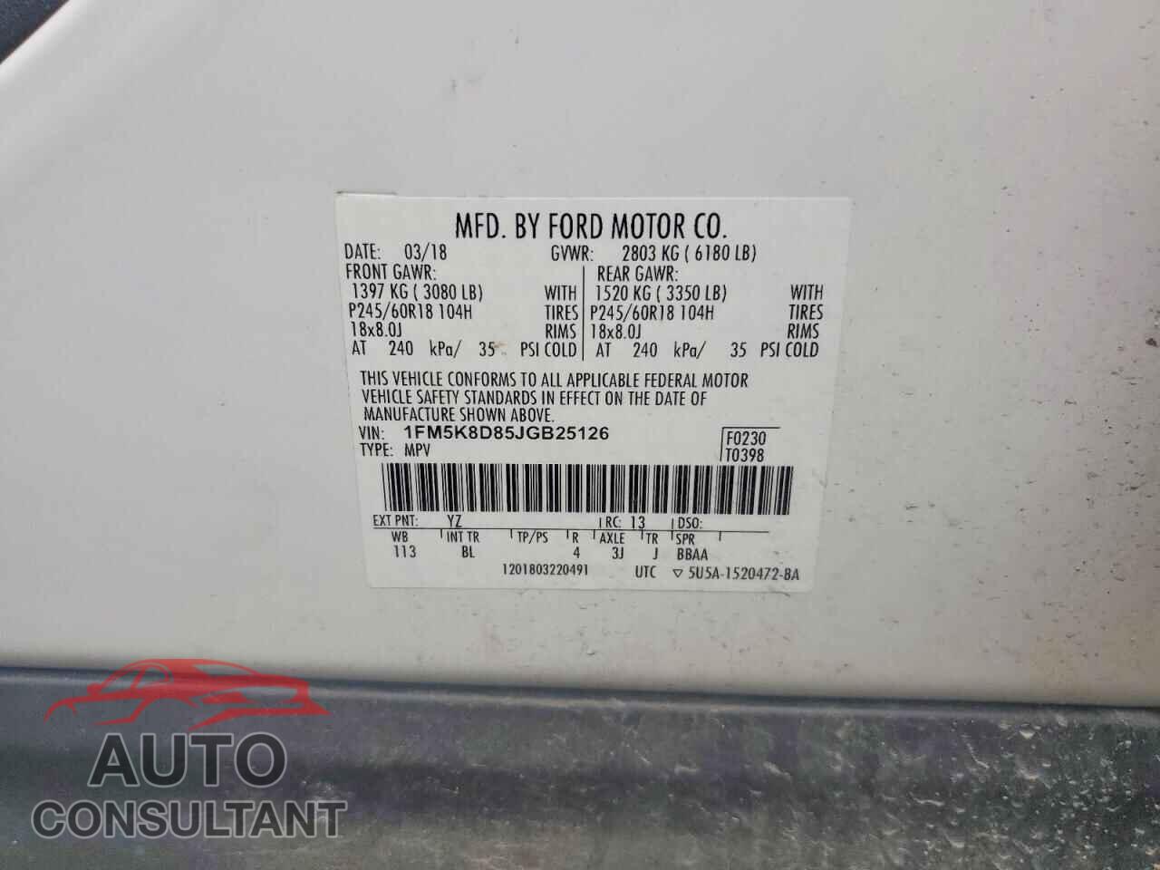 FORD EXPLORER 2018 - 1FM5K8D85JGB25126