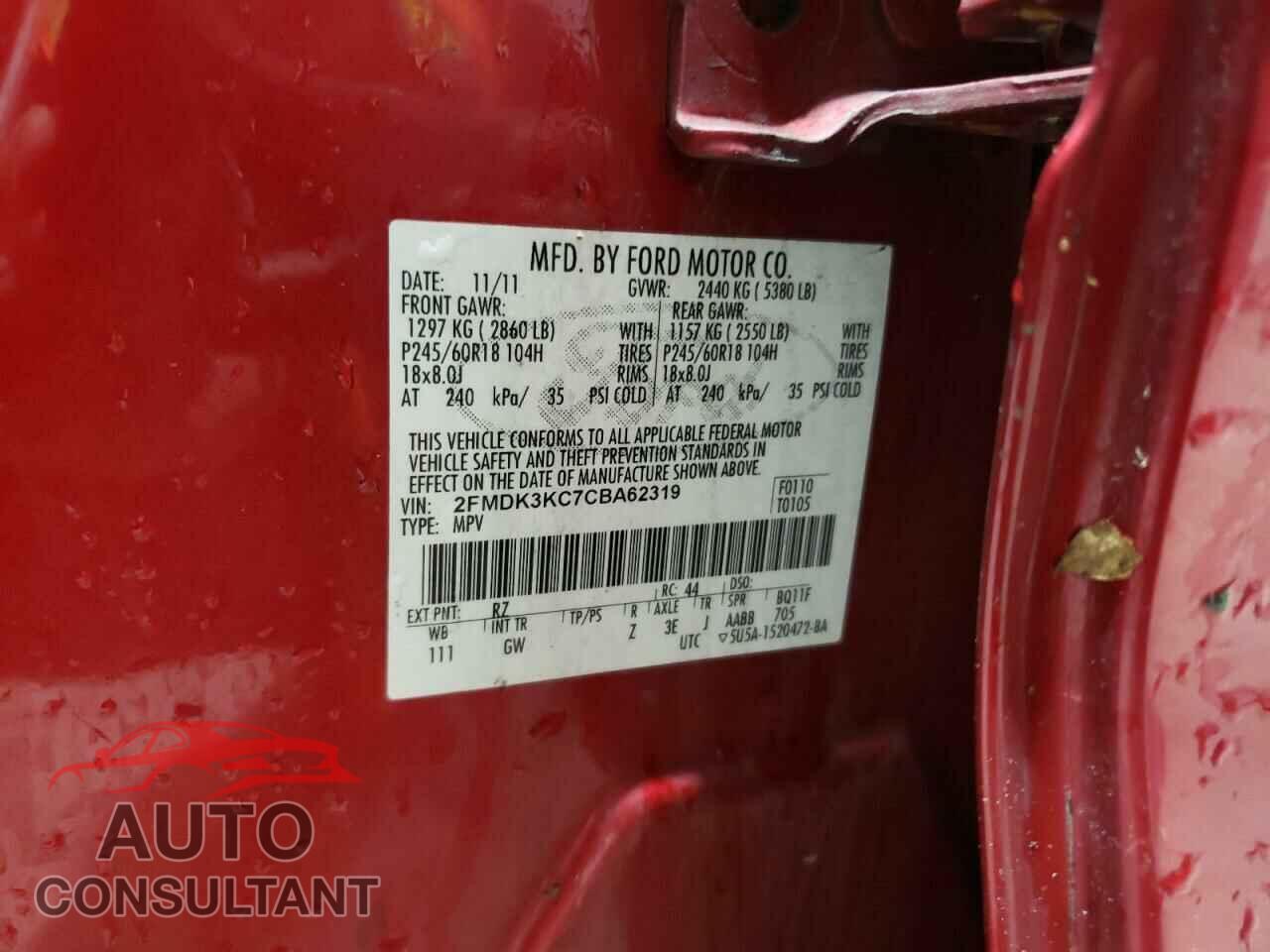 FORD EDGE 2012 - 2FMDK3KC7CBA62319