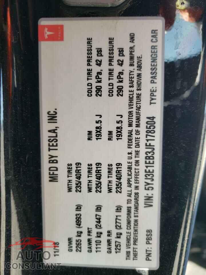 TESLA MODEL 3 2018 - 5YJ3E1EB3JF178504