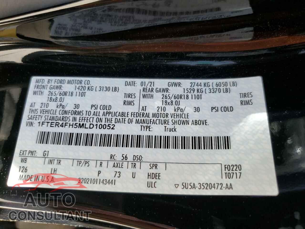 FORD RANGER 2021 - 1FTER4FH5MLD10052