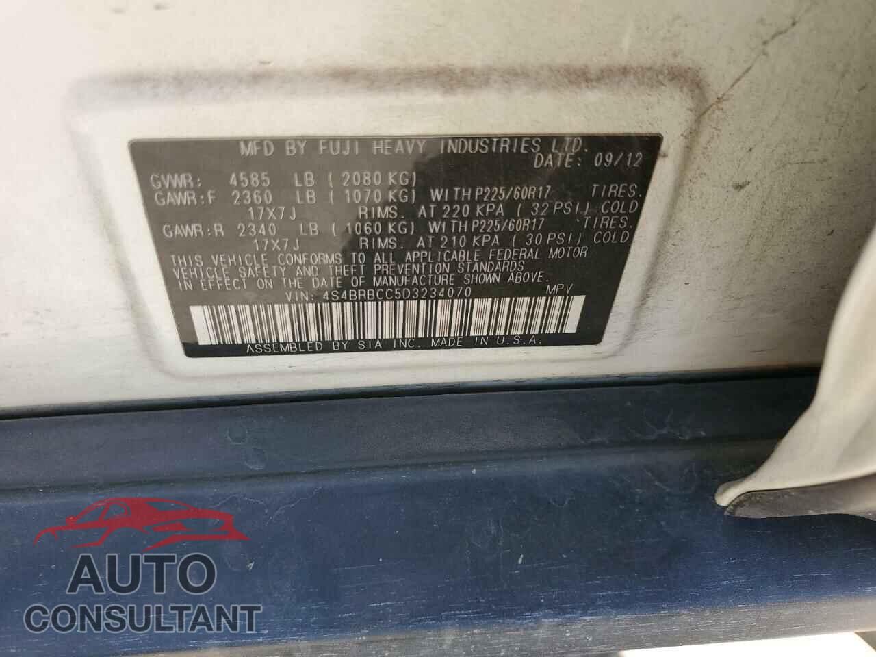 SUBARU OUTBACK 2013 - 4S4BRBCC5D3234070