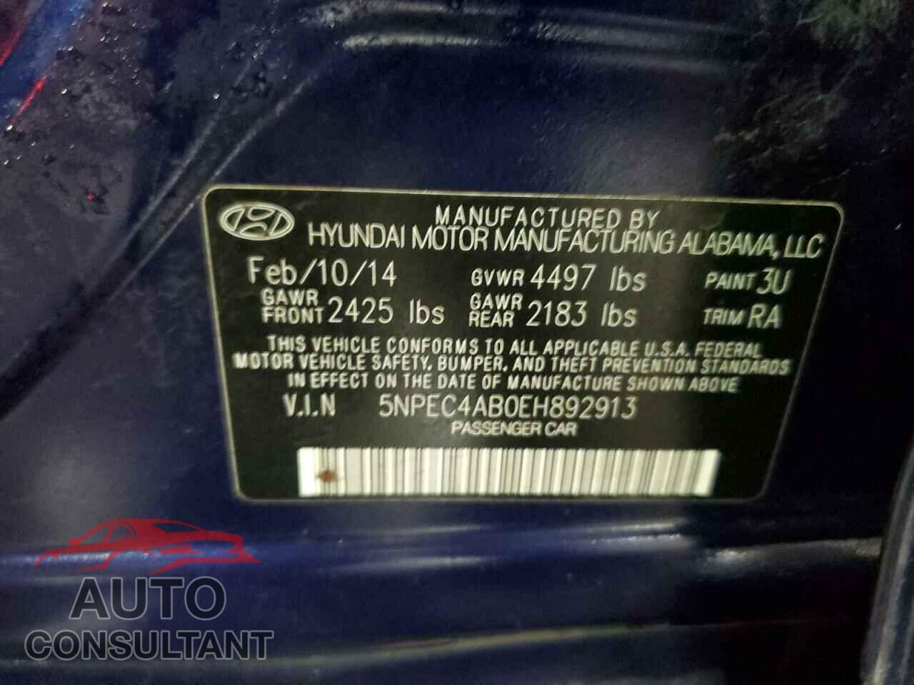 HYUNDAI SONATA 2014 - 5NPEC4AB0EH892913