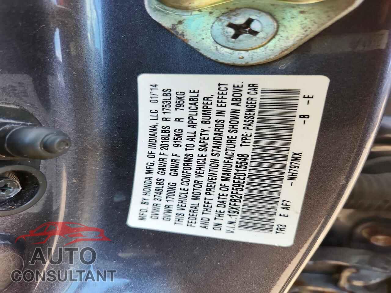 HONDA CIVIC 2014 - 19XFB2F59EE015548