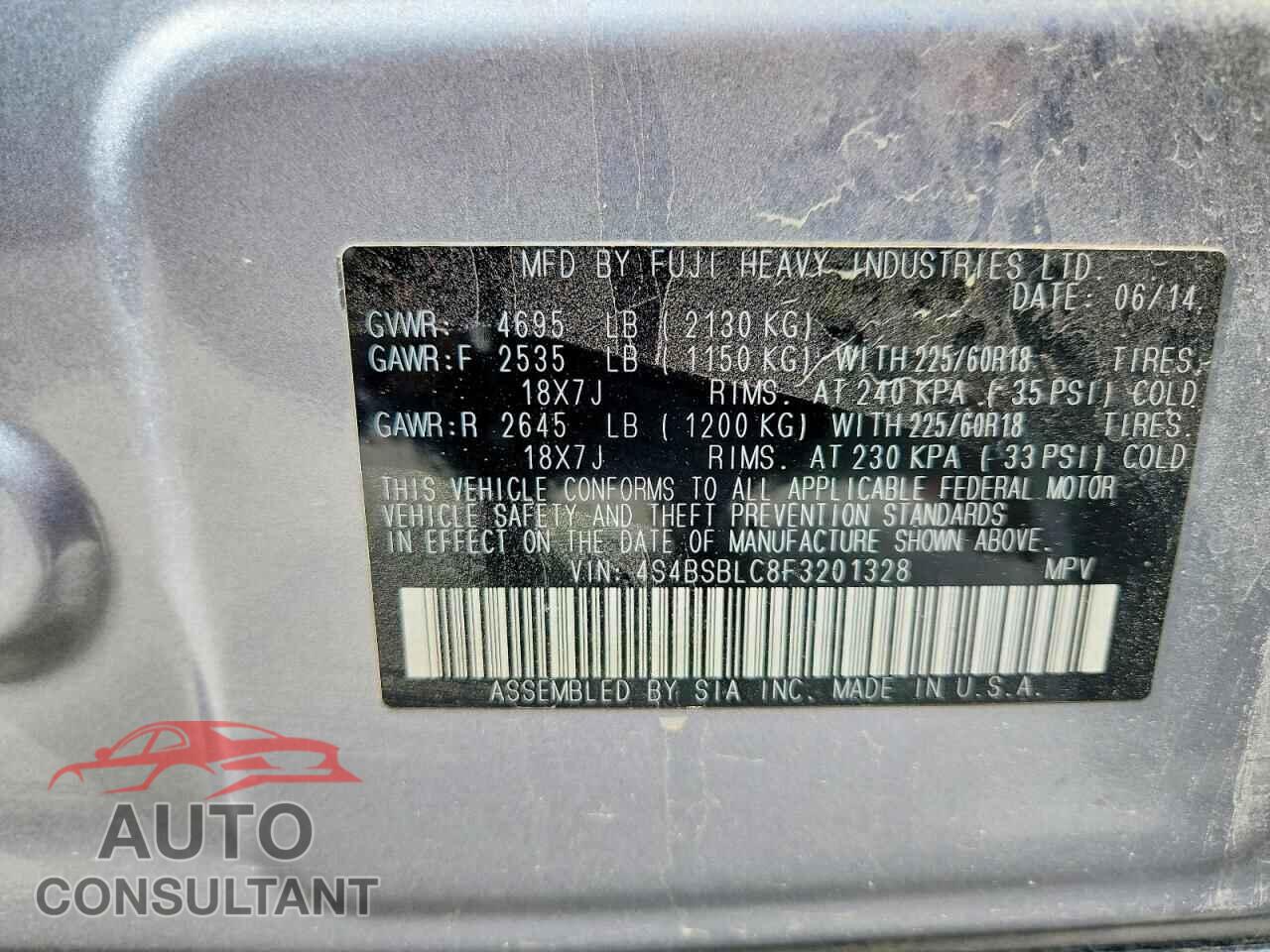 SUBARU OUTBACK 2015 - 4S4BSBLC8F3201328