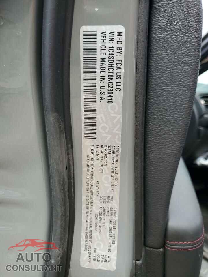 DODGE DURANGO 2022 - 1C4SDHCT6NC230410
