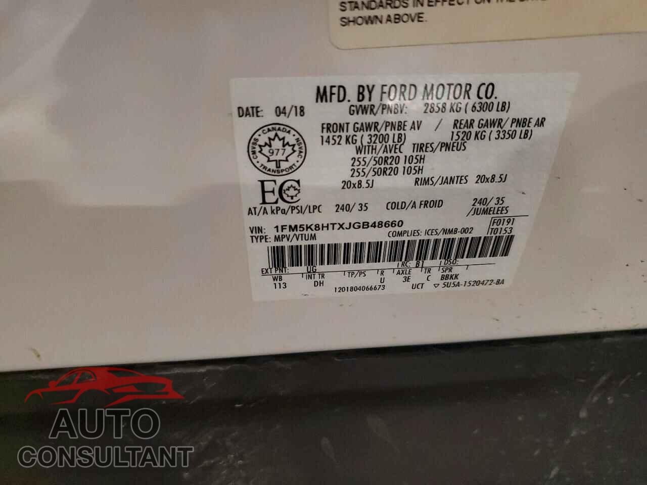 FORD EXPLORER 2018 - 1FM5K8HTXJGB48660