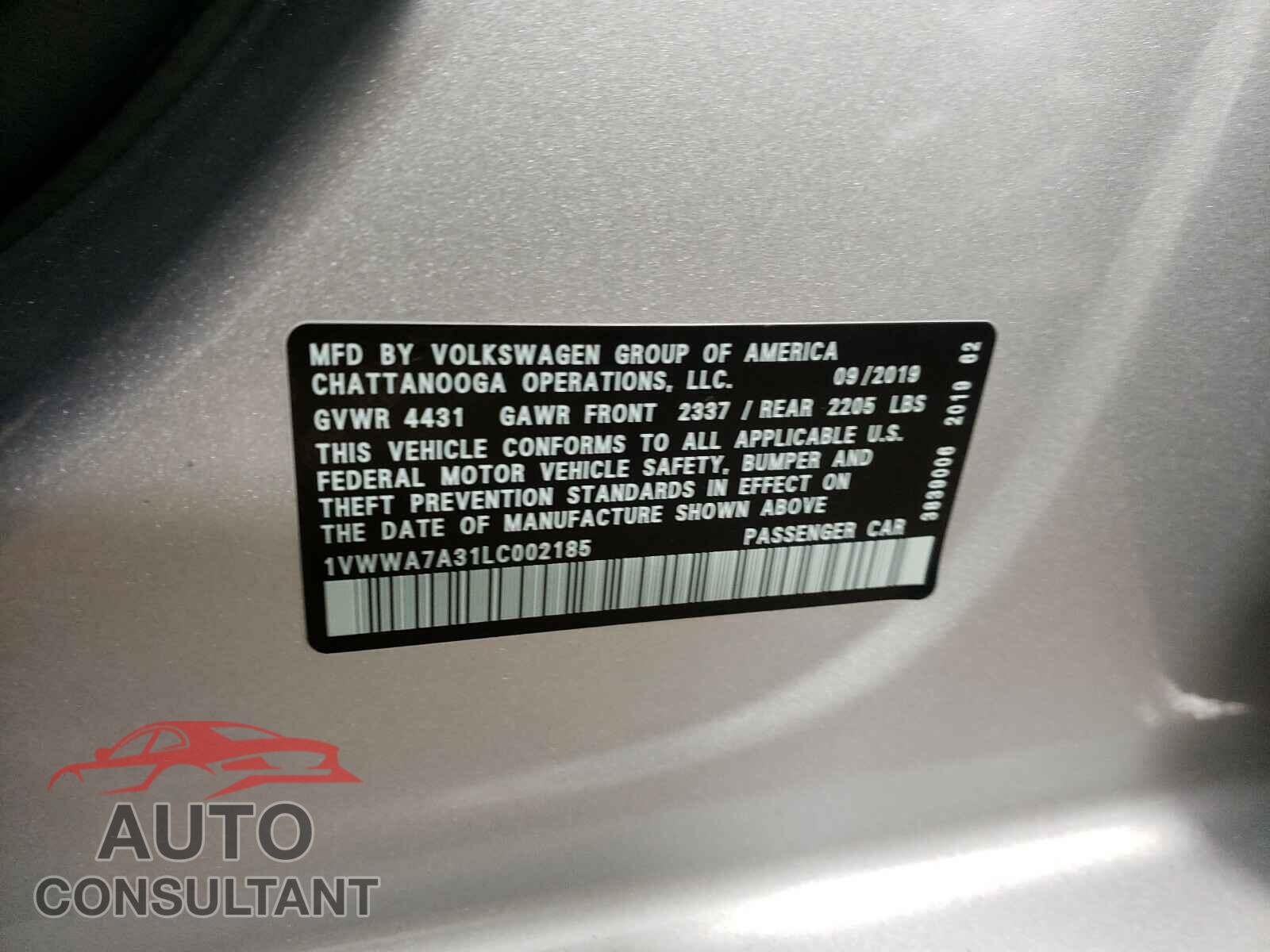VOLKSWAGEN PASSAT 2020 - 1VWWA7A31LC002185