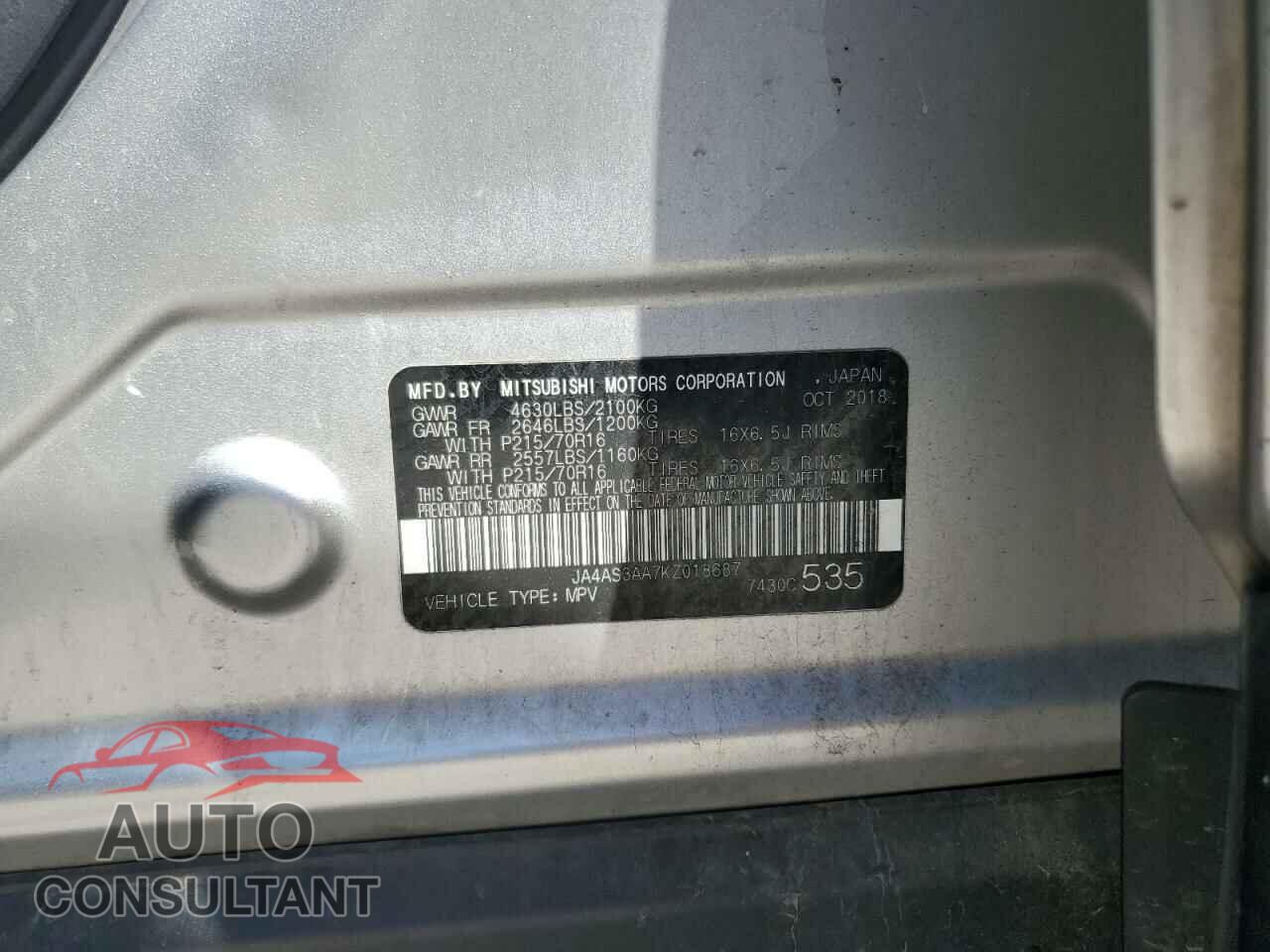 MITSUBISHI ECLIPSE 2019 - JA4AS3AA7KZ018687