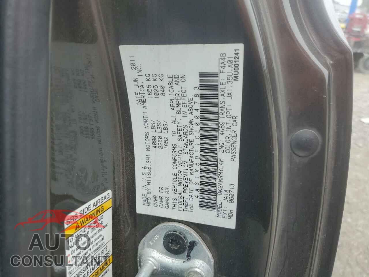 MITSUBISHI ECLIPSE 2012 - 4A31K5DF1CE004783