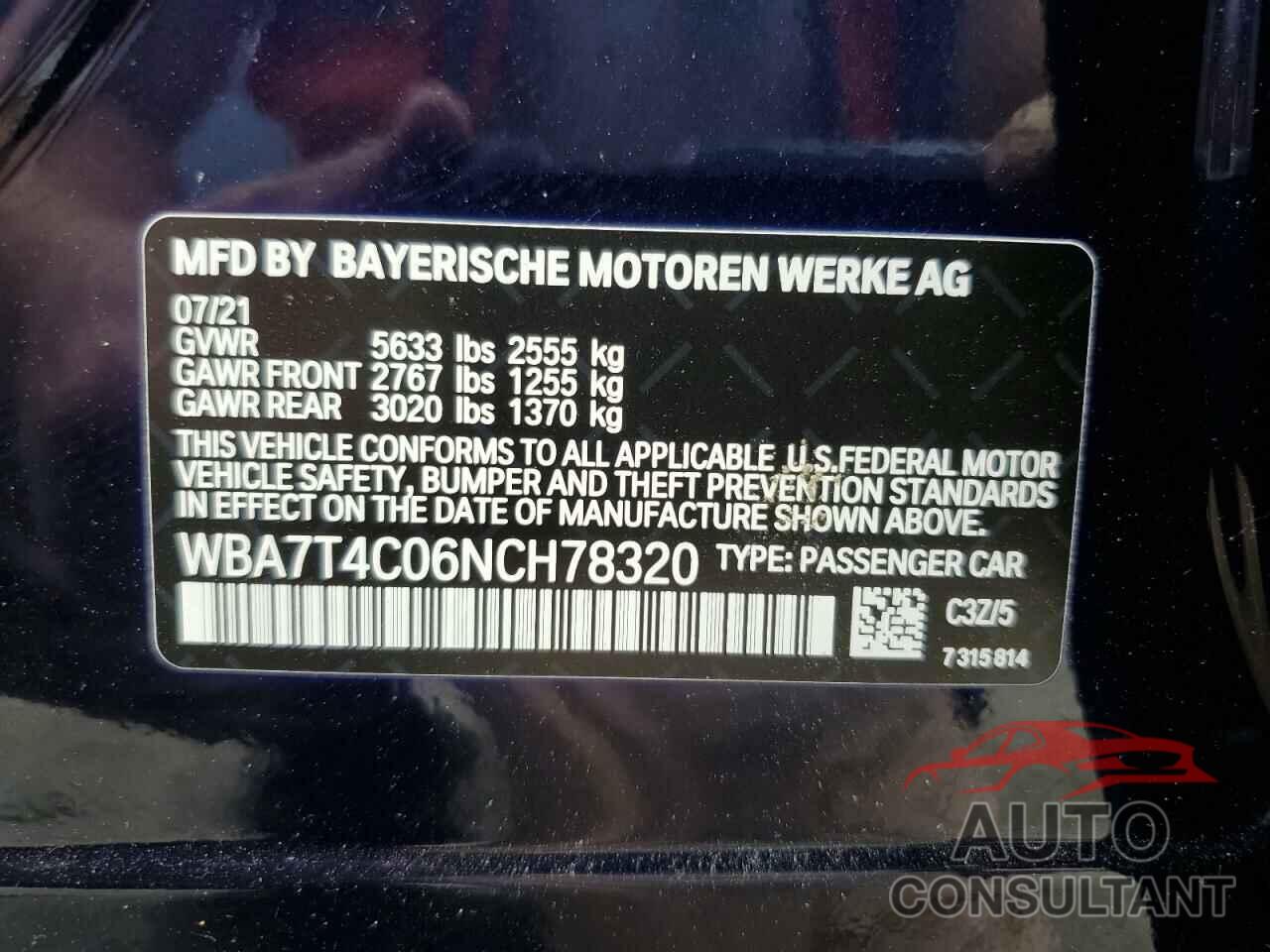 BMW 7 SERIES 2022 - WBA7T4C06NCH78320