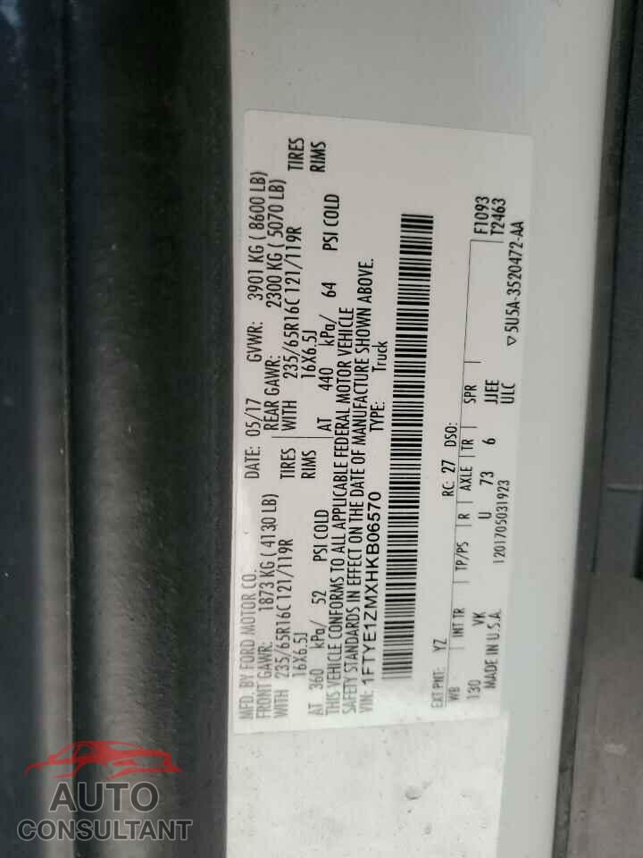 FORD TRANSIT 2017 - 1FTYE1ZMXHKB06570