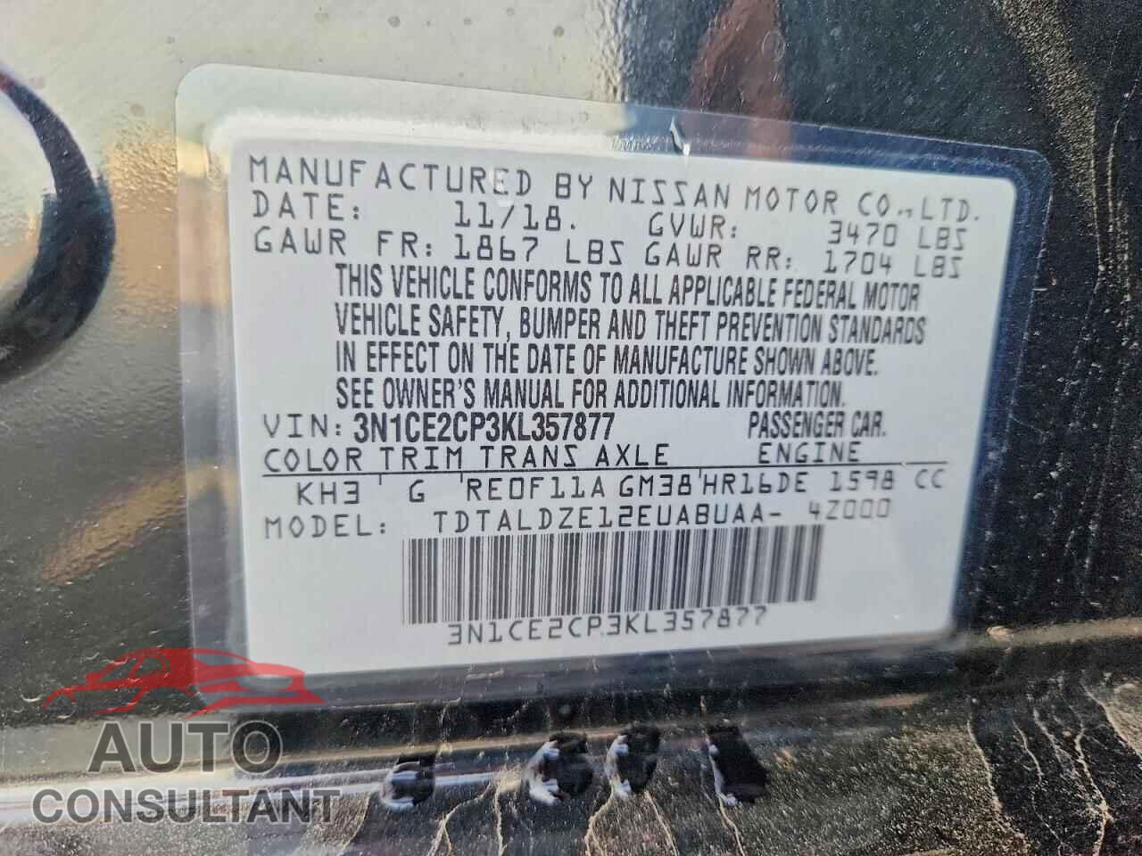 NISSAN VERSA 2019 - 3N1CE2CP3KL357877
