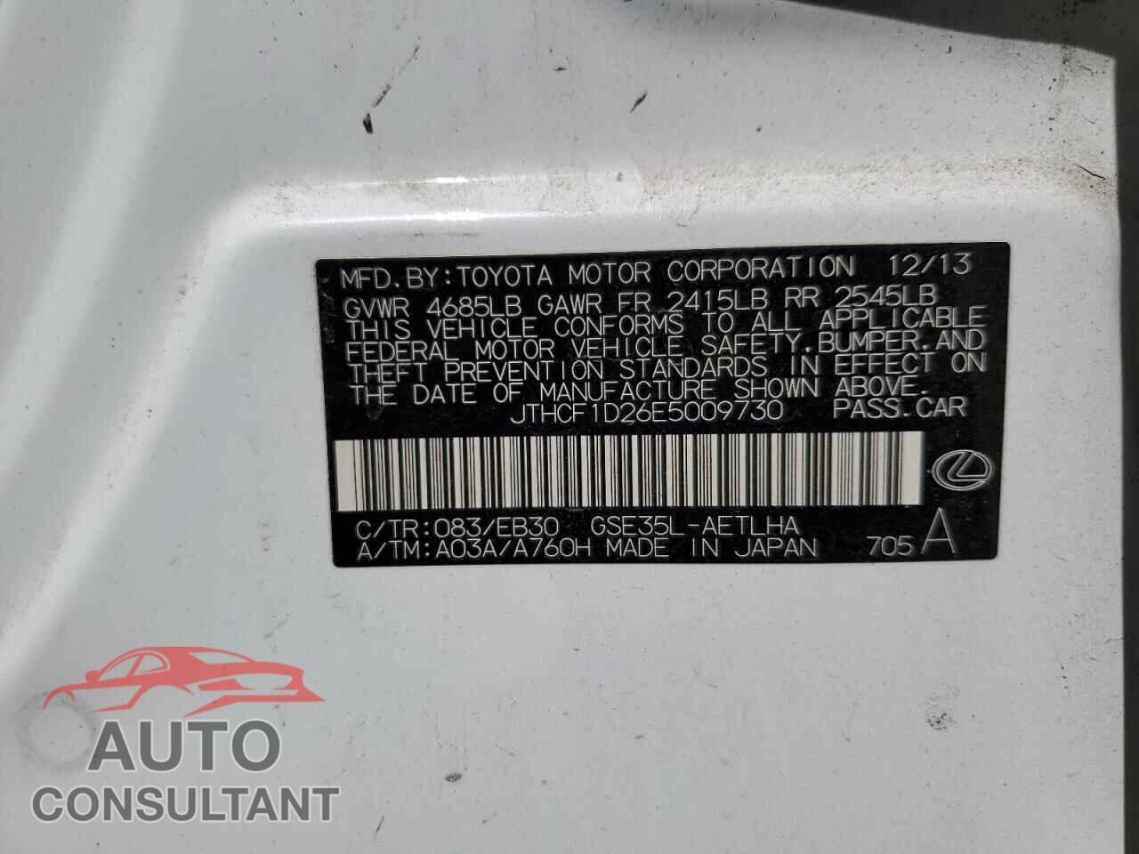 LEXUS IS 2014 - JTHCF1D26E5009730