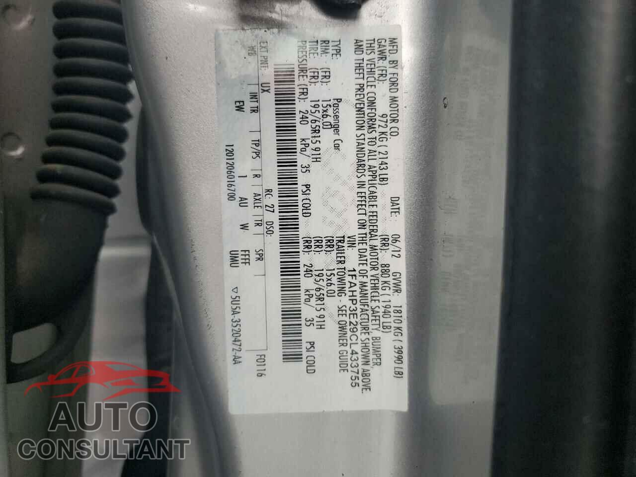 FORD FOCUS 2012 - 1FAHP3E29CL433755