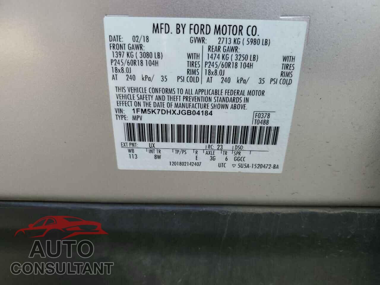 FORD EXPLORER 2018 - 1FM5K7DHXJGB04184