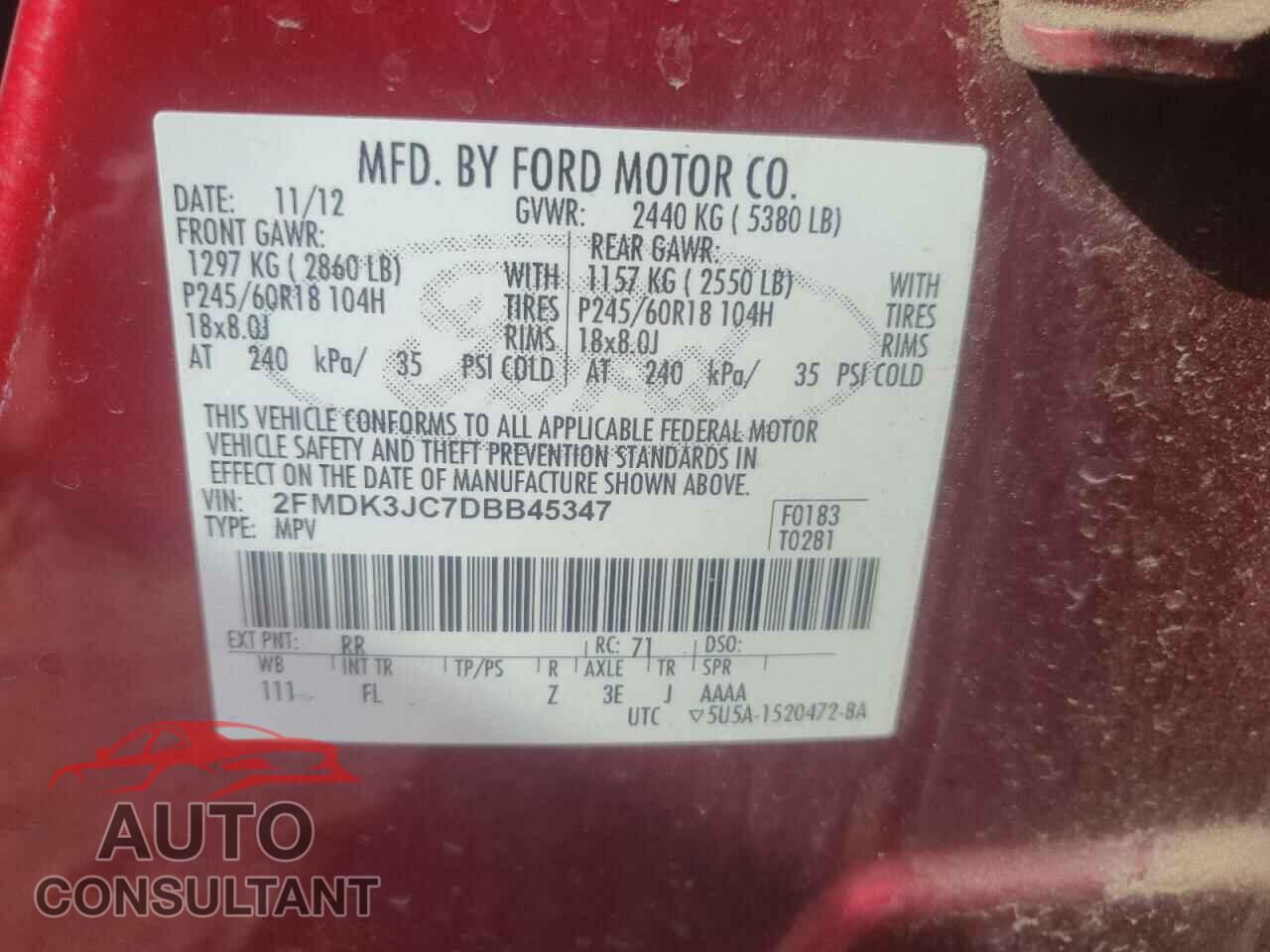 FORD EDGE 2013 - 2FMDK3JC7DBB45347