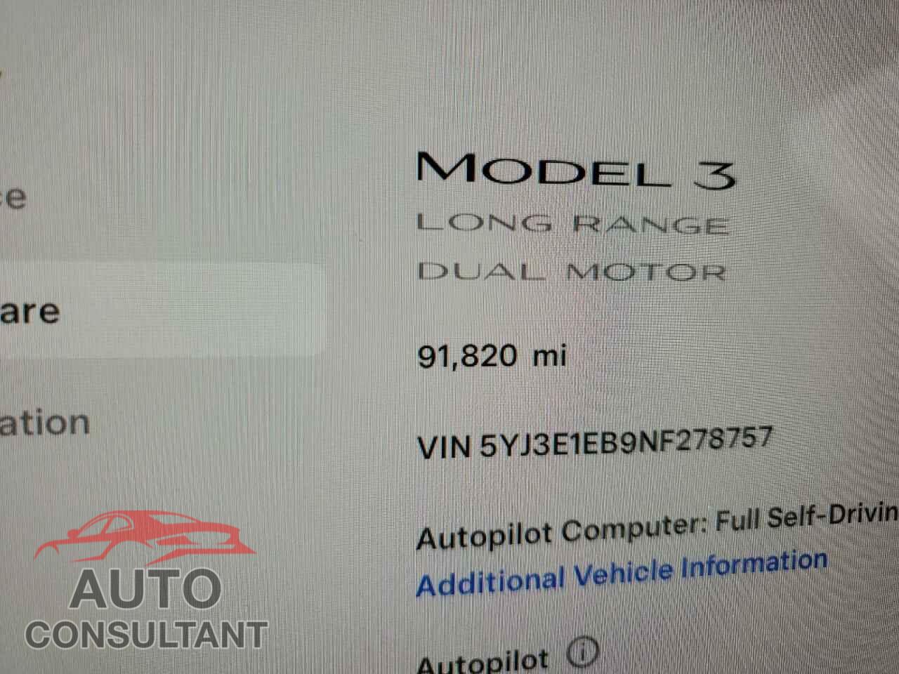 TESLA MODEL 3 2022 - 5YJ3E1EB9NF278757