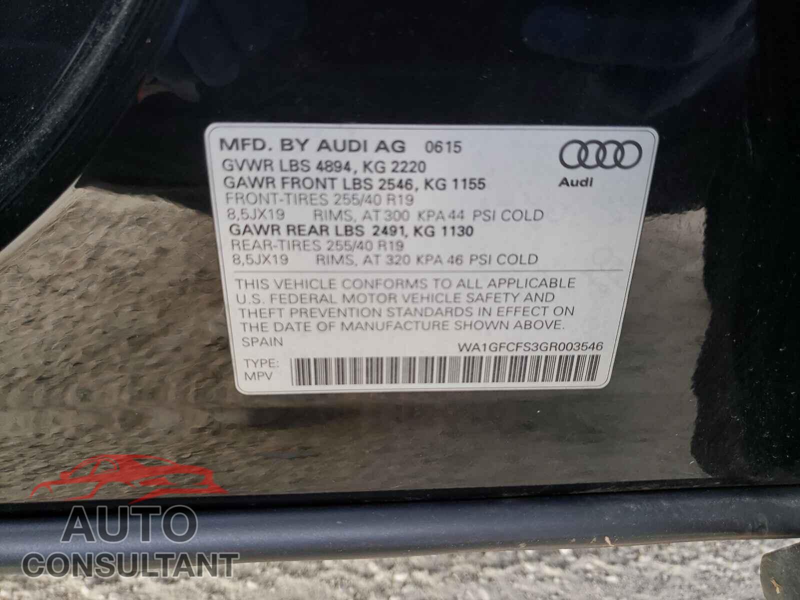 AUDI Q3 2016 - WA1GFCFS3GR003546