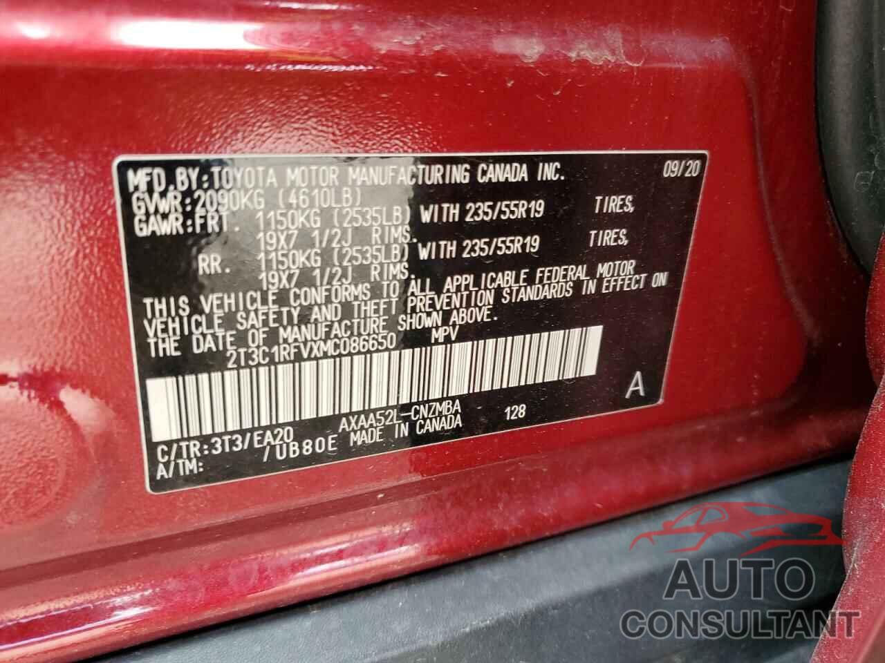 TOYOTA RAV4 2021 - 2T3C1RFVXMC086650