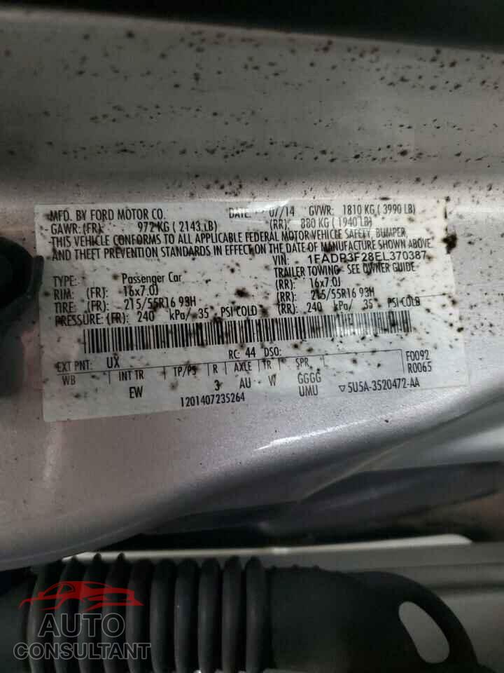 FORD FOCUS 2014 - 1FADP3F28EL370387