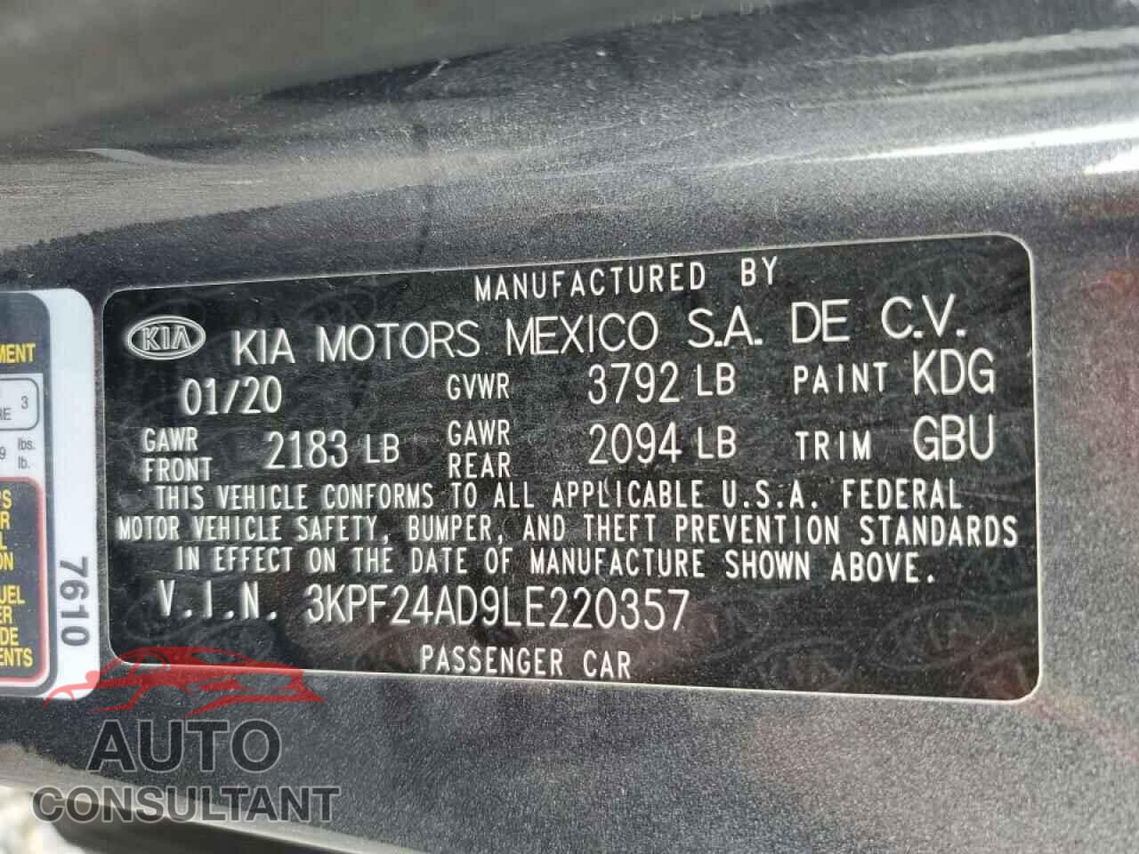 KIA FORTE 2020 - 3KPF24AD9LE220357