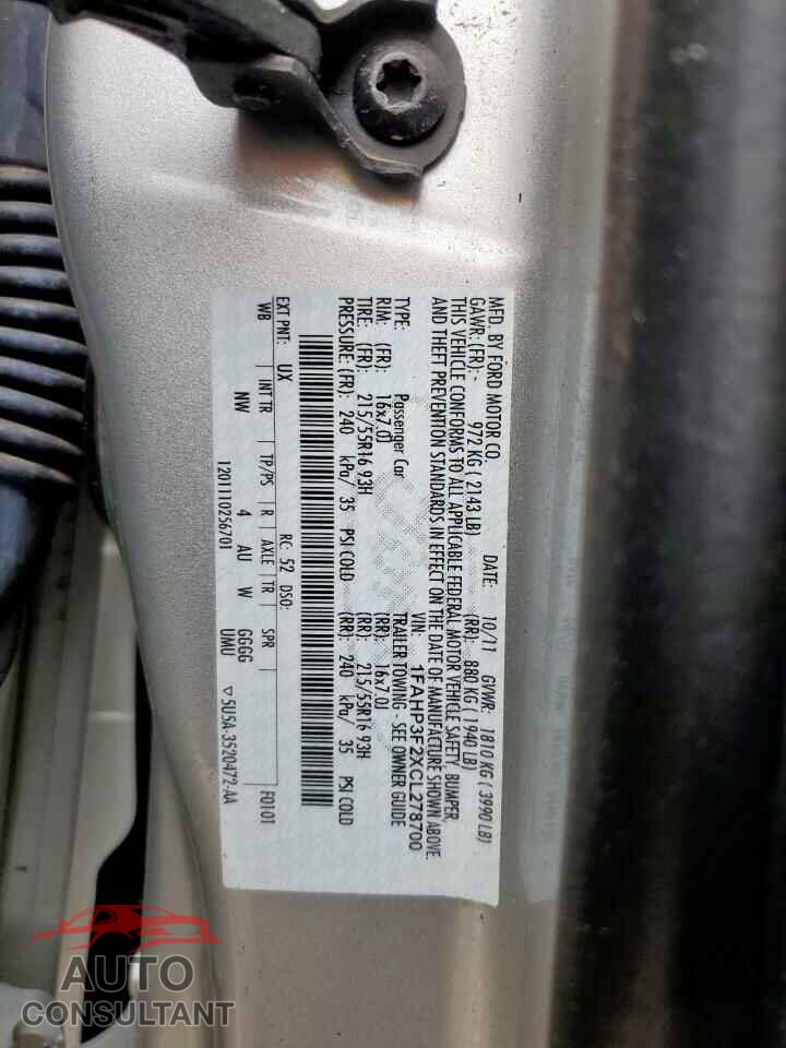FORD FOCUS 2012 - 1FAHP3F2XCL278700