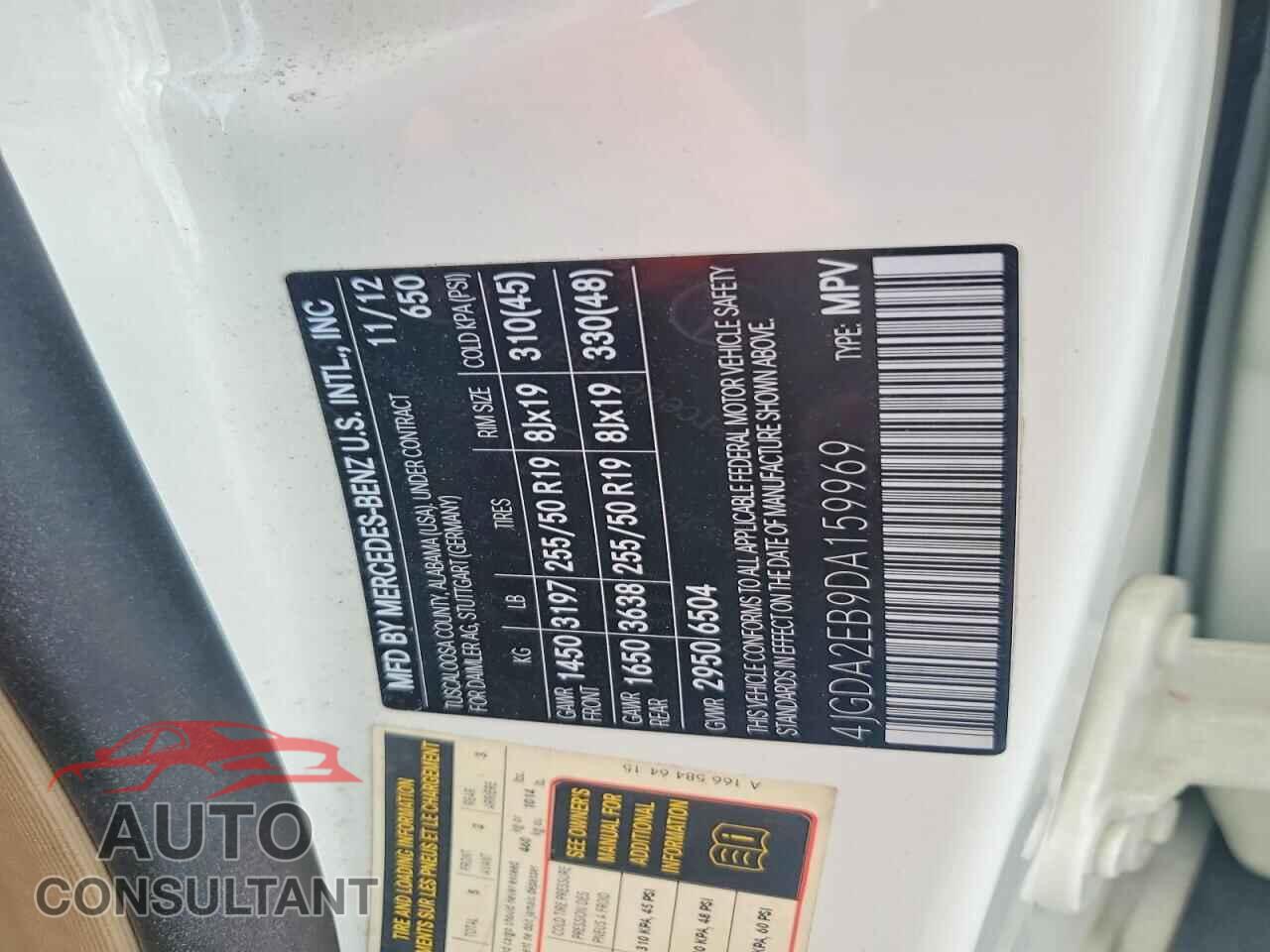 MERCEDES-BENZ M-CLASS 2013 - 4JGDA2EB9DA159969