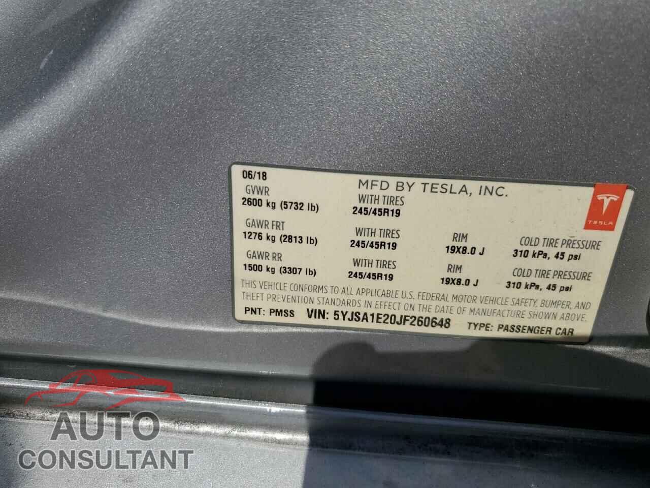 TESLA MODEL S 2018 - 5YJSA1E20JF260648