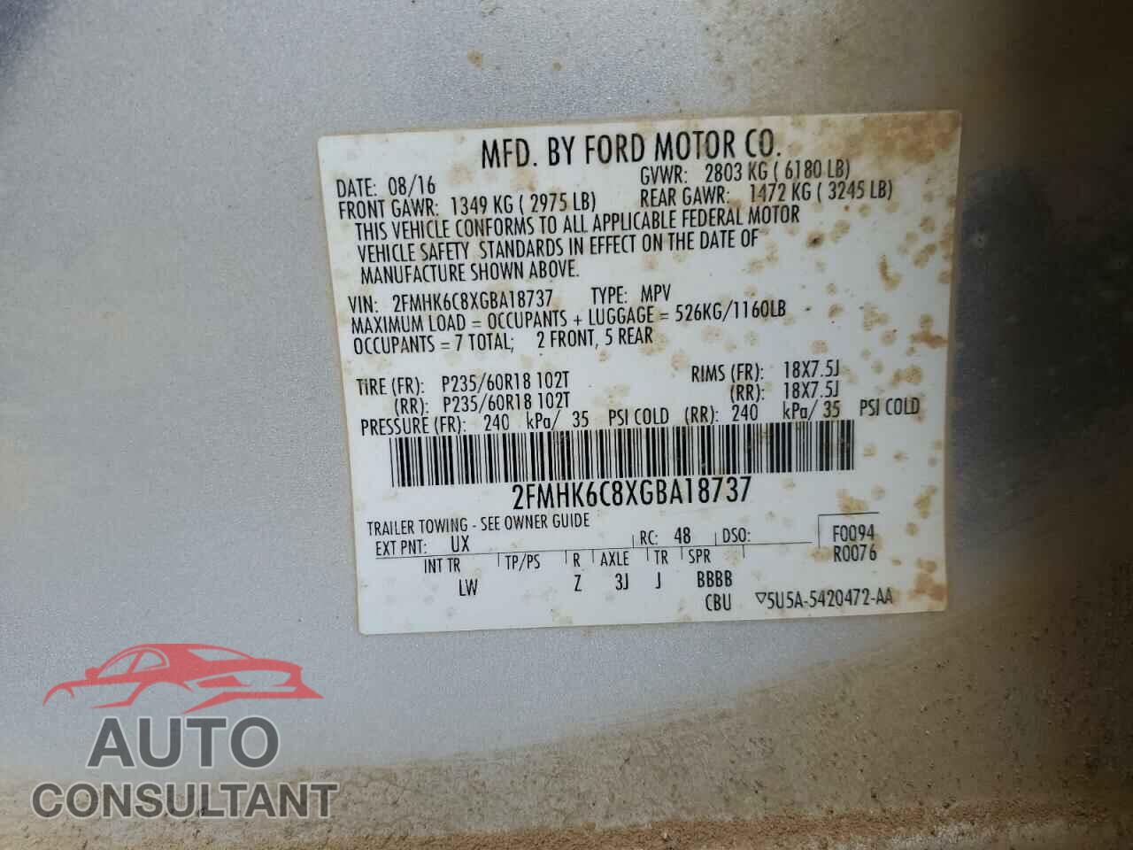 FORD FLEX 2016 - 2FMHK6C8XGBA18737