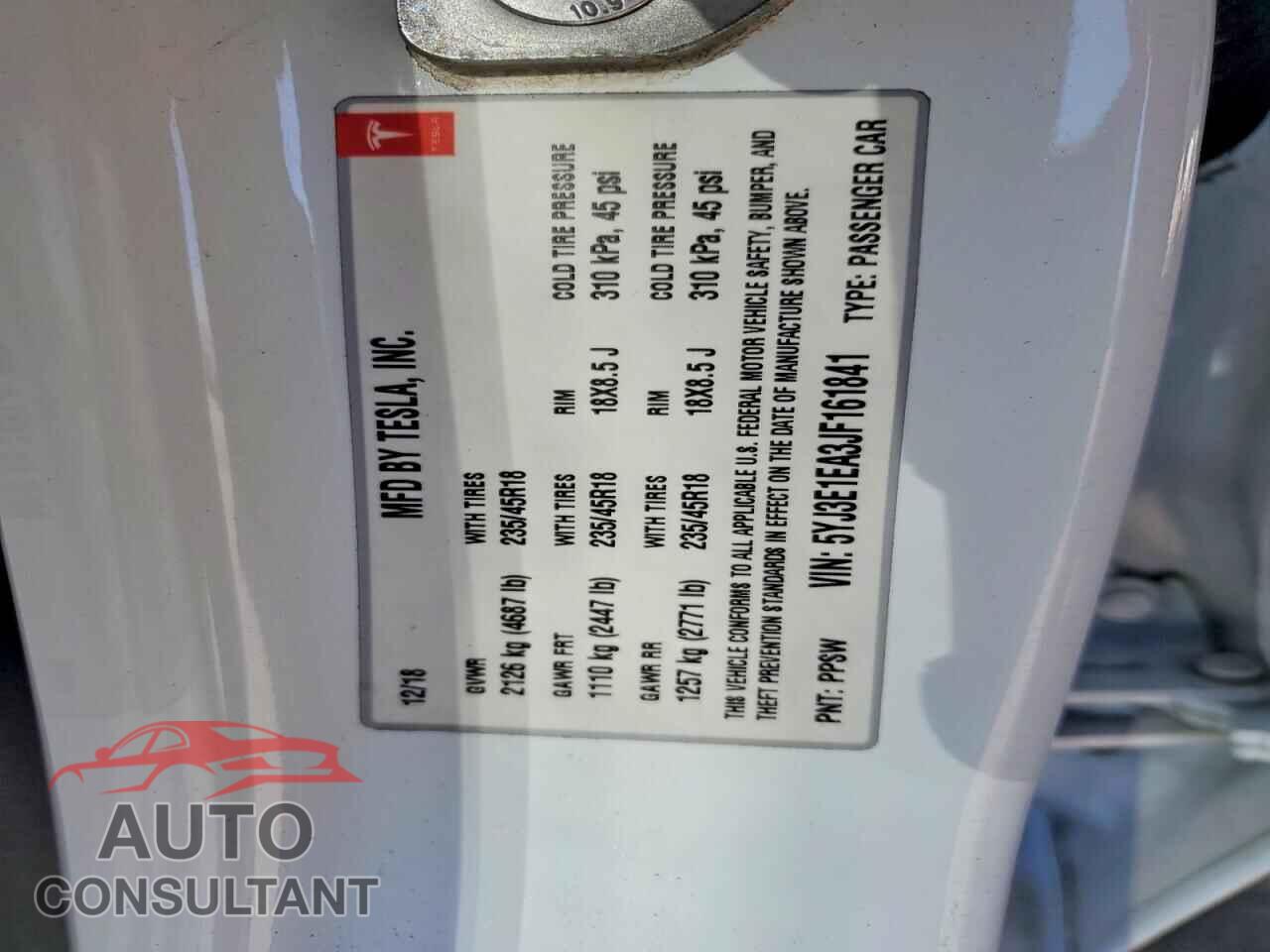 TESLA MODEL 3 2018 - 5YJ3E1EA3JF161841