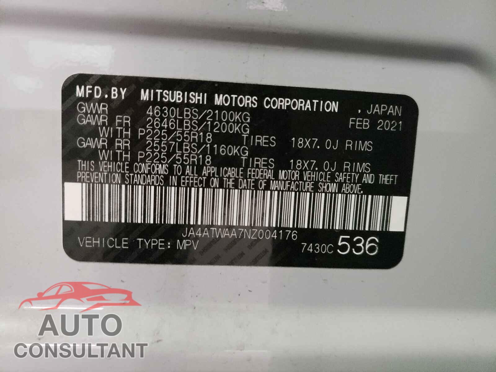 MITSUBISHI ECLIPSE 2022 - JA4ATWAA7NZ004176
