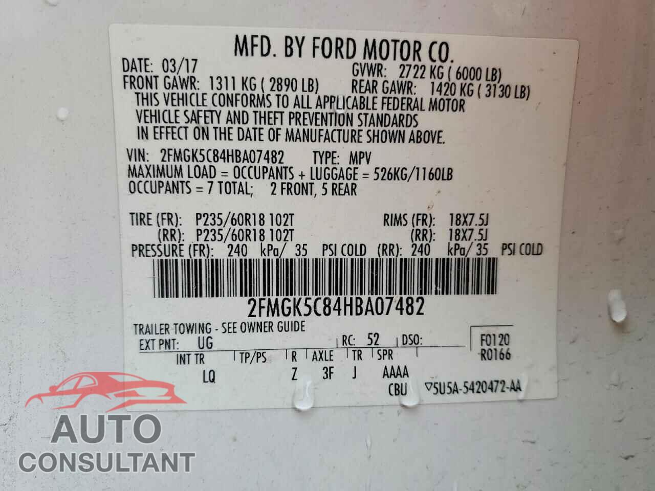 FORD FLEX 2017 - 2FMGK5C84HBA07482