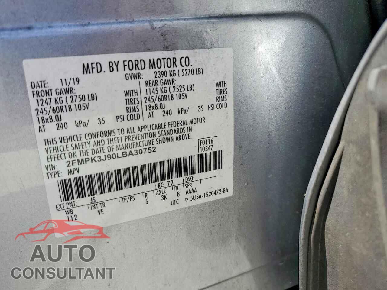 FORD EDGE 2020 - 2FMPK3J90LBA30752