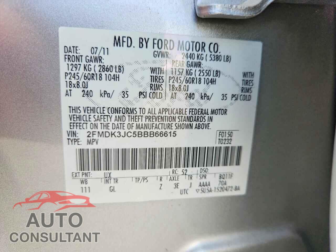 FORD EDGE 2011 - 2FMDK3JC5BBB66615