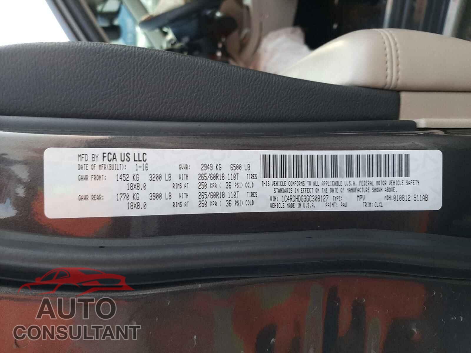 DODGE DURANGO 2016 - 1C4RDHDG3GC308127