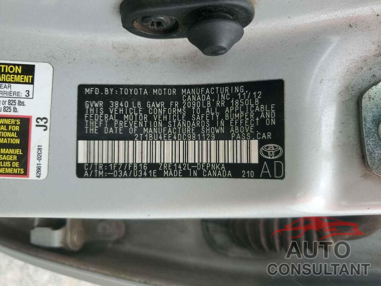 TOYOTA COROLLA 2013 - 2T1BU4EE4DC981129
