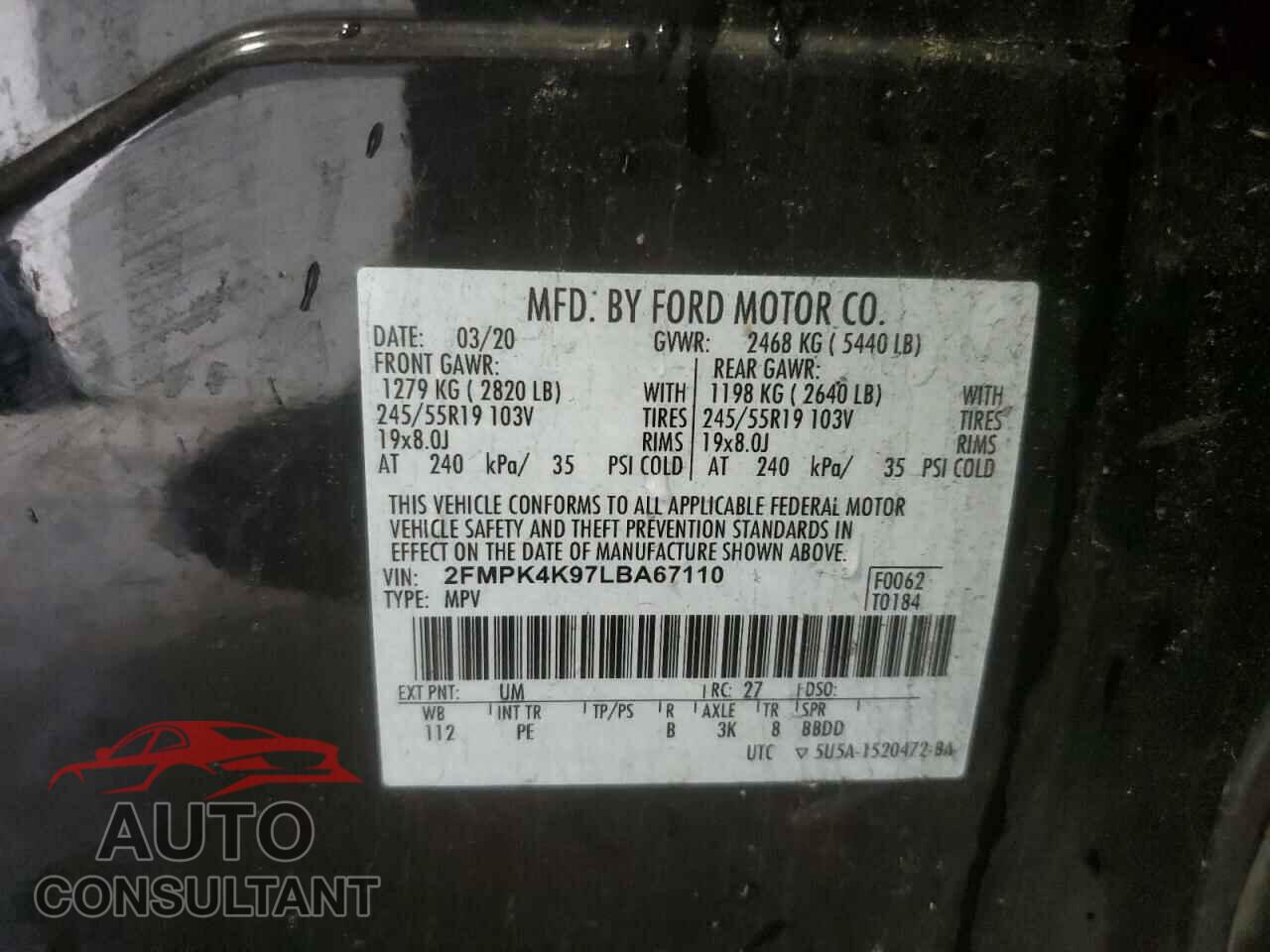 FORD EDGE 2020 - 2FMPK4K97LBA67110