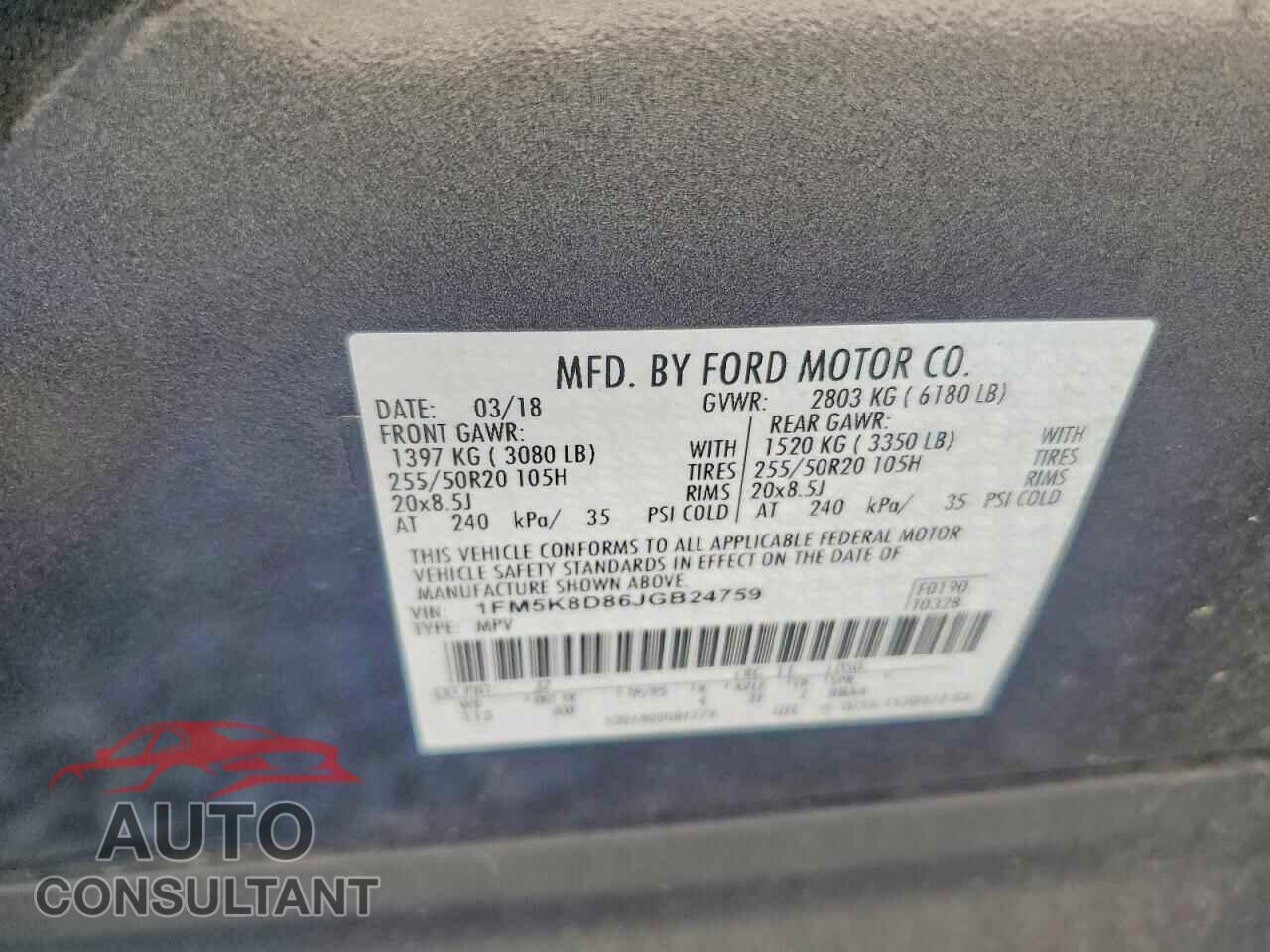 FORD EXPLORER 2018 - 1FM5K8D86JGB24759