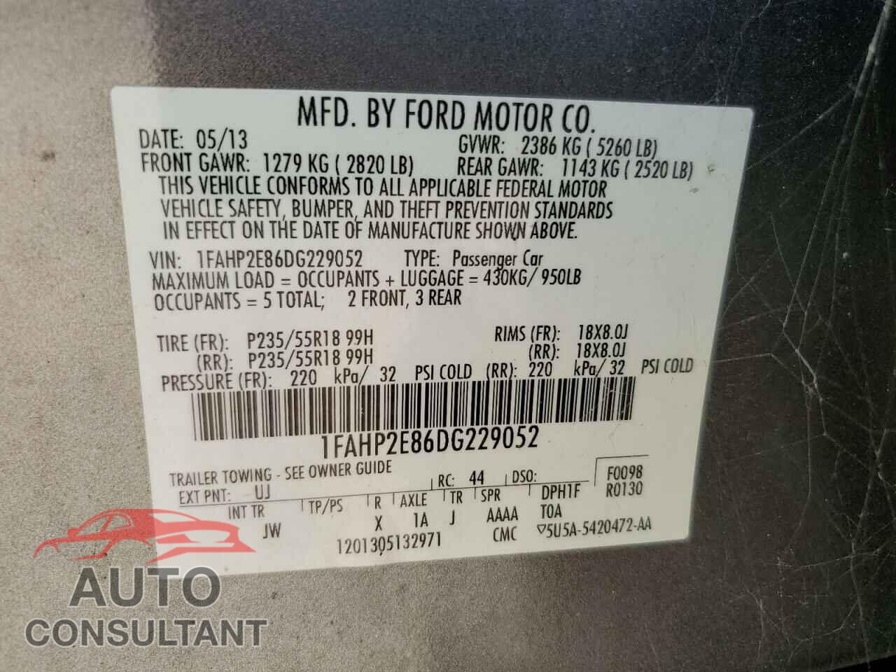 FORD TAURUS 2013 - 1FAHP2E86DG229052