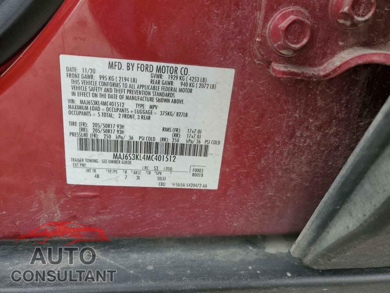 FORD ECOSPORT 2021 - MAJ6S3KL4MC401512