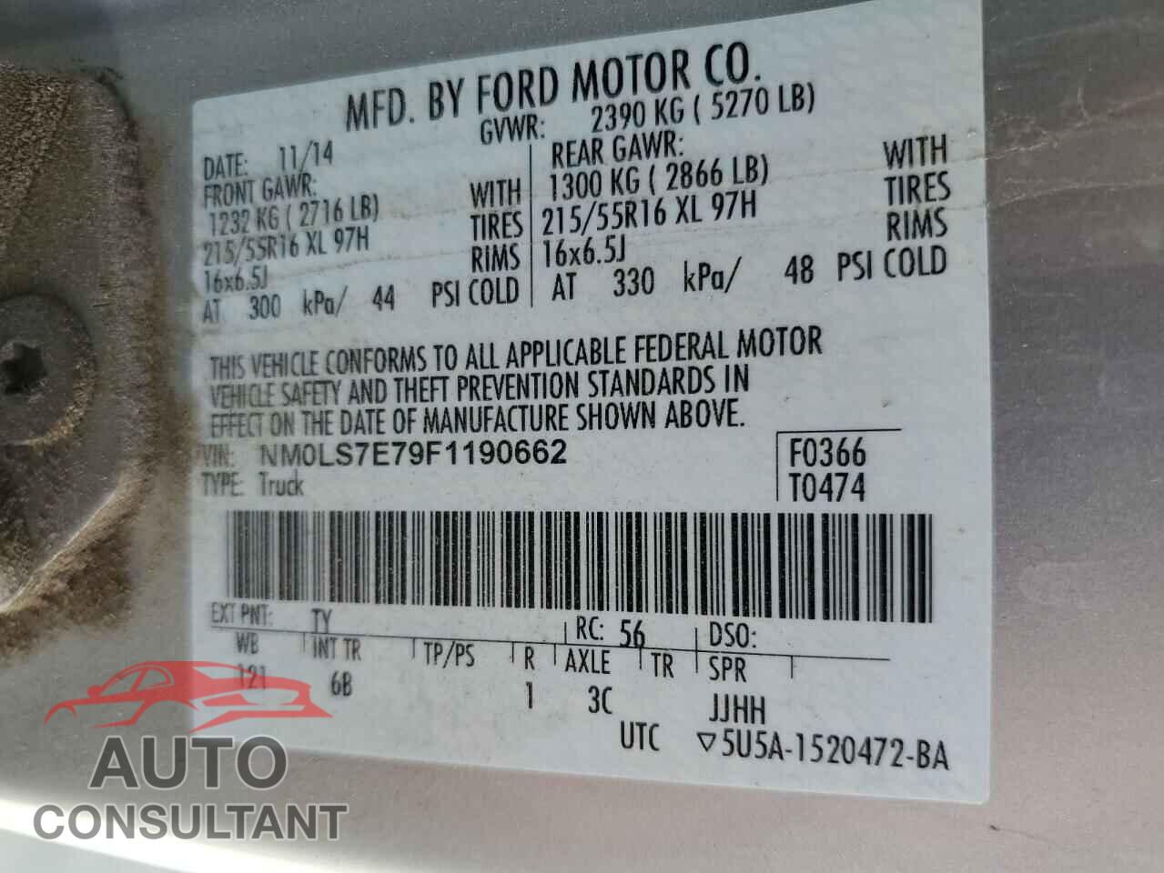 FORD TRANSIT 2015 - NM0LS7E79F1190662