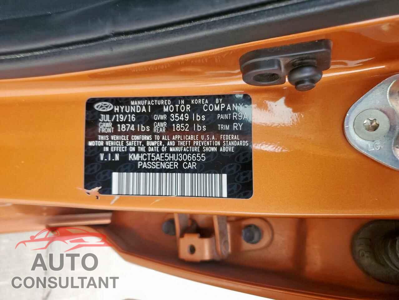 HYUNDAI ACCENT 2017 - KMHCT5AE5HU306655