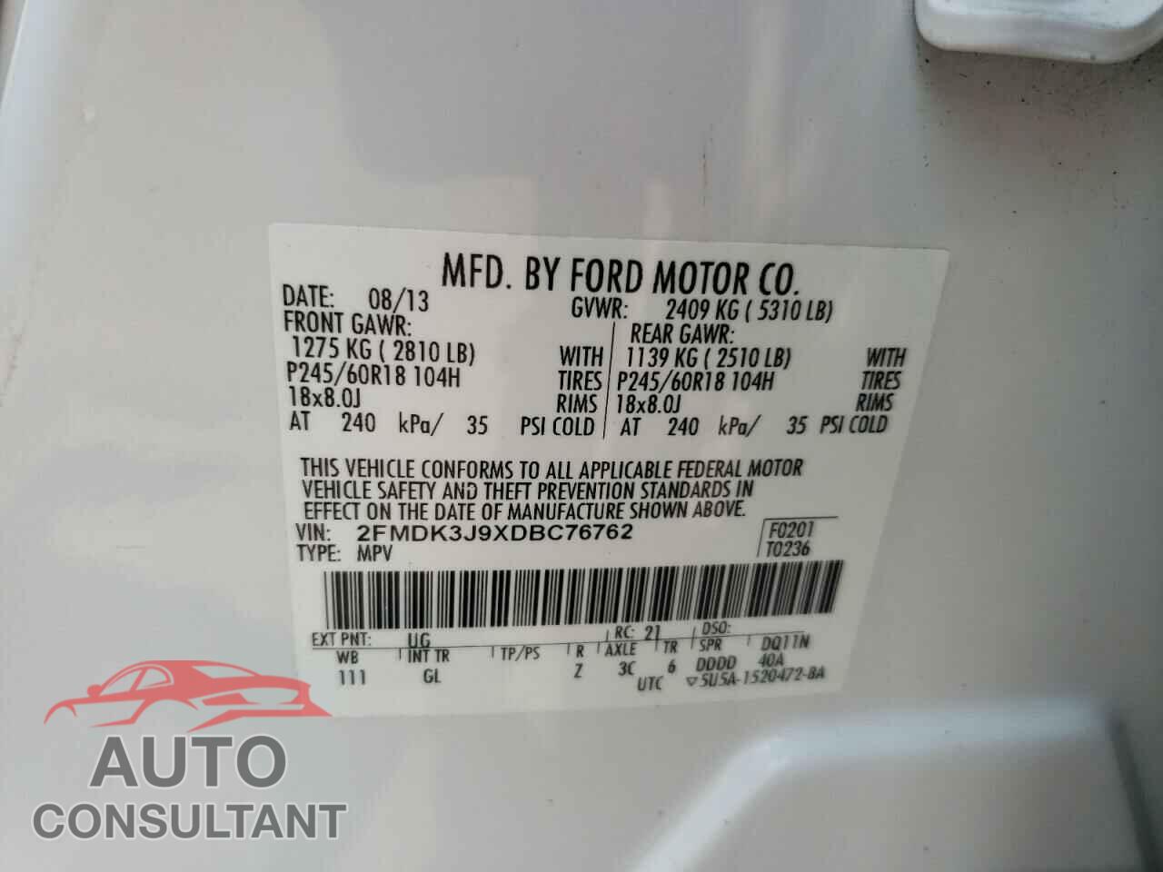 FORD EDGE 2013 - 2FMDK3J9XDBC76762