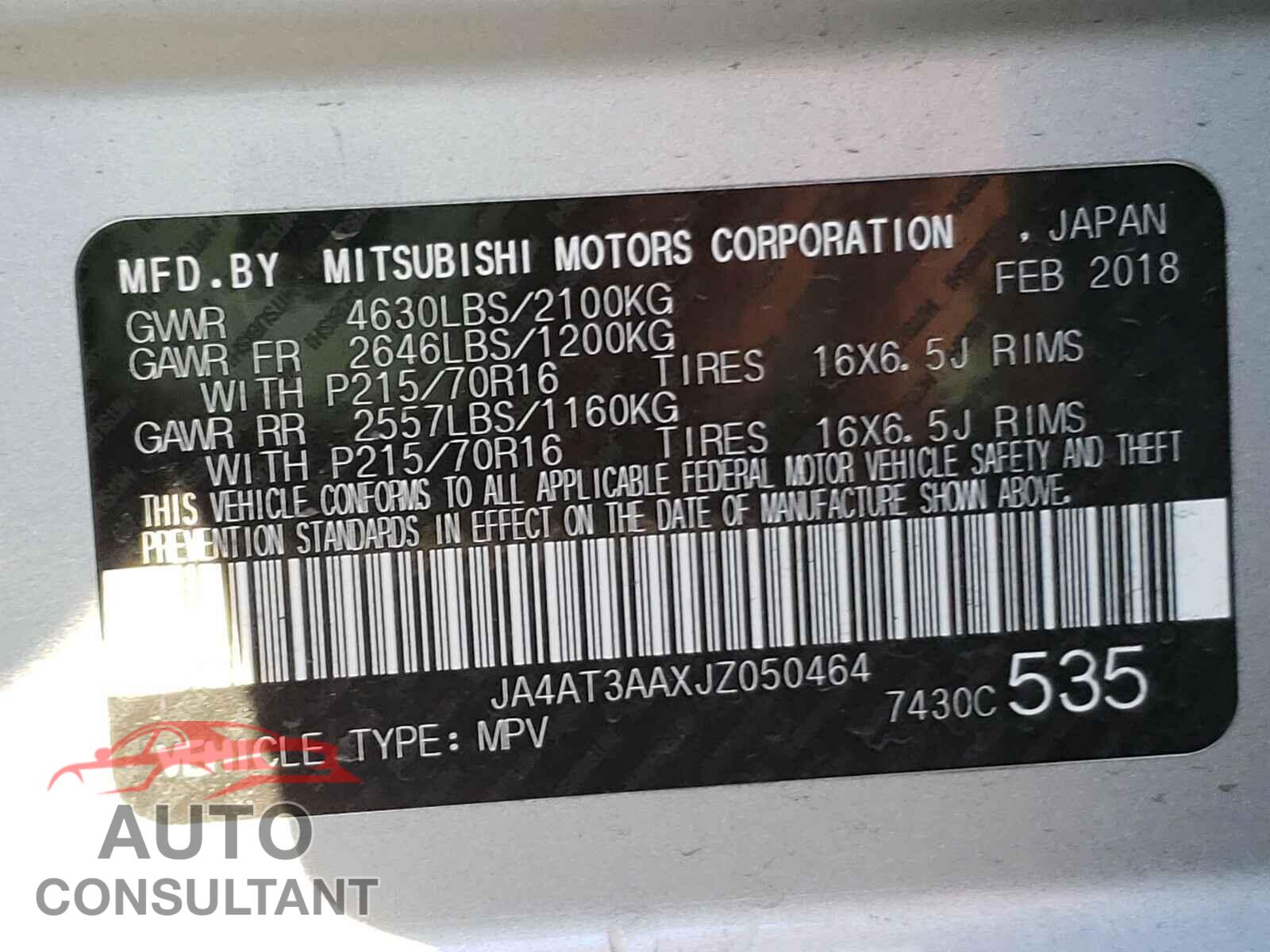 MITSUBISHI ECLIPSE 2018 - JA4AT3AAXJZ050464