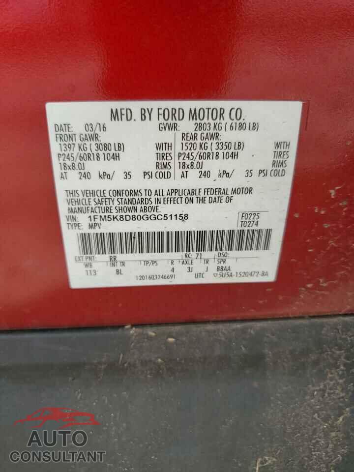 FORD EXPLORER 2016 - 1FM5K8D80GGC51158