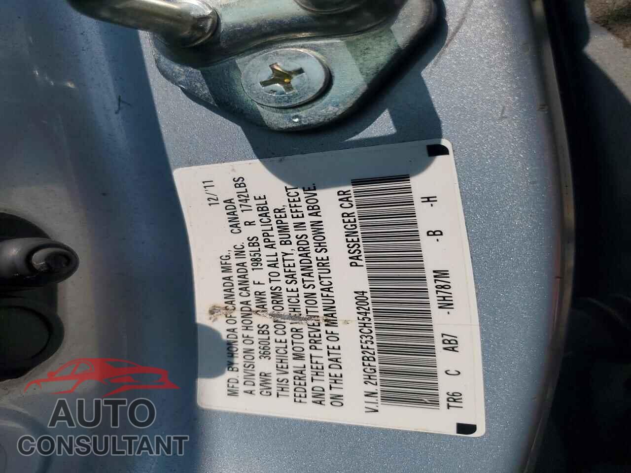 HONDA CIVIC 2012 - 2HGFB2F53CH542004